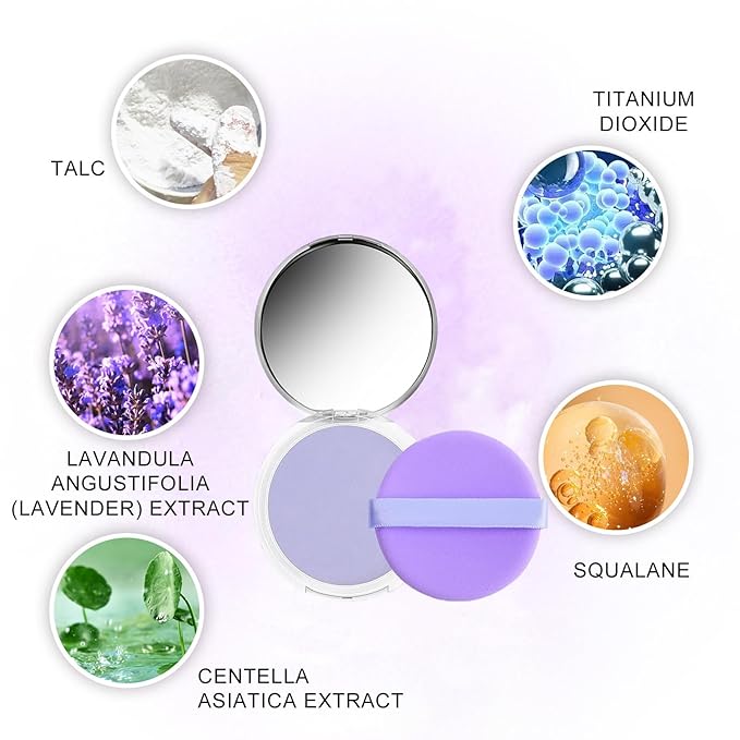 Chillab Lavender Matte Powder Oil Control Face Makeup Setting Powder, Chillab Polvo Compacto with Mini Powder Puff, for Silky Blurring Oil Control Long-Lasting Makeup-Velvo Beauty