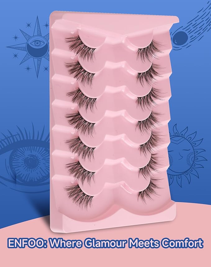 Half Lashes Natural Eyelashes 3/4 Wispy Lashes Natural Look Cat Eyelash False Corner Lash Long Strip Fluffy Pack 7 Pairs 16MM D18-Velvo Beauty