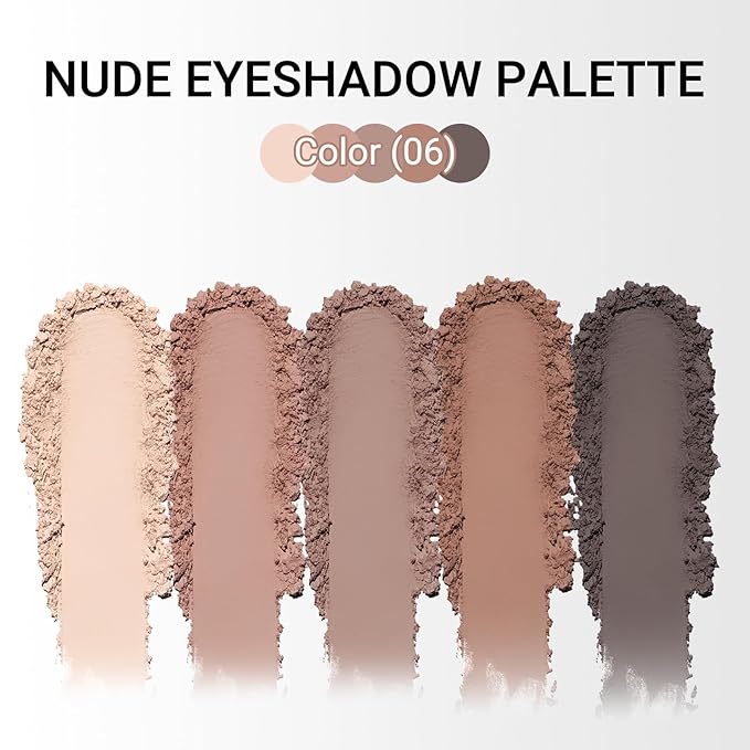 Erinde 5 Colors Matte Eyeshadow Palette Makeup, Natural Classic Nude Neutral Nude Brown Eye Shadow, Long Wearing Waterproof Everyday Eye Makeup for Brown Eyes, Cool-Toned Nude Taupe Brown, 06-Velvo Beauty