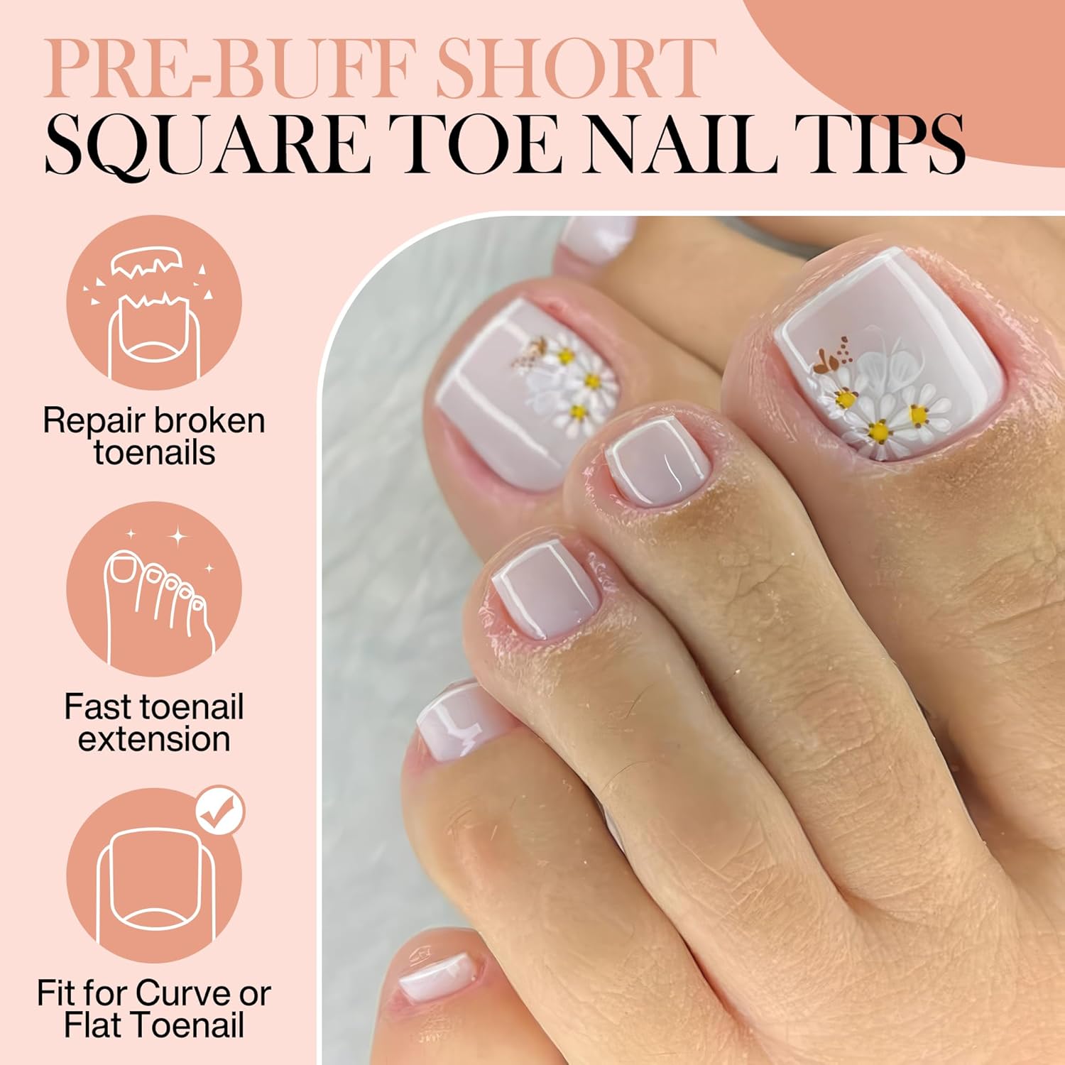 Short Toe Nail Tips Square Toe Nail Press Ons Full Matte 504pcs Full Cover Toenail Press On Nails Smoothly Curved for Any Toenail Shapes Easily DIY Salon, 12 Sizes Toe Acrylic Nails, Luckyfairy-Velvo Beauty
