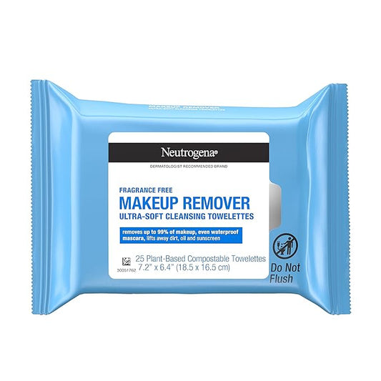 Neutrogena Fragrance-Free Makeup Remover Wipes, Daily Facial Cleanser Towelettes, Gently Removes Oil & Makeup, Alcohol-Free Makeup Wipes, 25 ct-Velvo Beauty