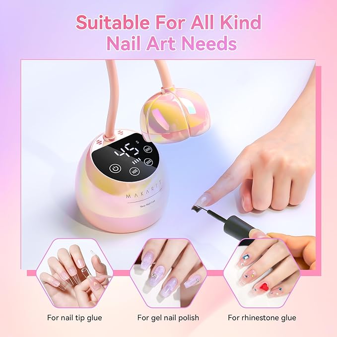 Makartt UV LED Nail Lamp - Gooseneck UV Light for Nails Cordless Rechargeable USB 39W Dryer LED Lamp with Auto Sensor 4 Timer Settings Fast Curing for Nail Art Polish (Glazed Pink)-Velvo Beauty