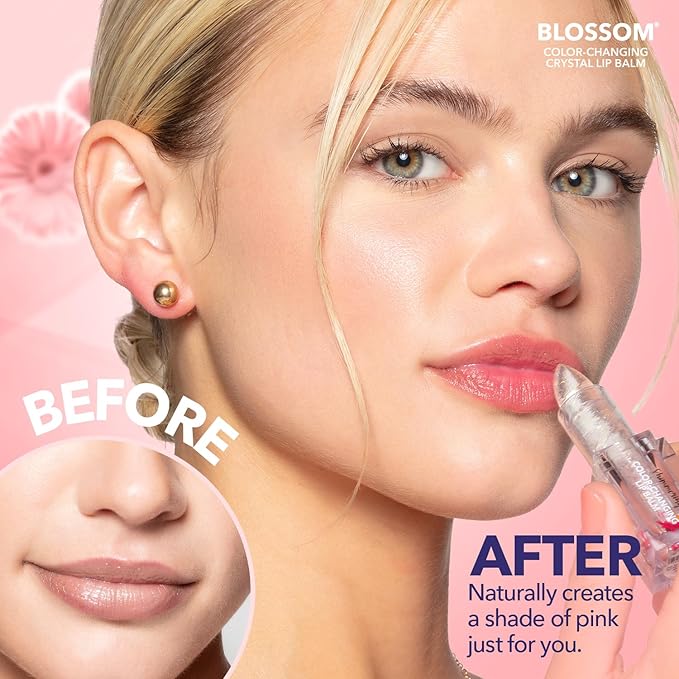 Blossom Moisturizing Color Changing Shimmering Lip Balm Sparkle Lip Stain Tint, Infused with Real Flowers, 3g, Crystal-Velvo Beauty