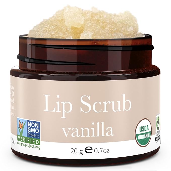 Organic Lip Scrub Vanilla - USA Made Exfoliating Lip Scrub with Natural & Organic Ingredients, Moisturizing Lip Exfoliator Scrub for Dry Lips, Lip Scrubber Exfoliator & Sugar Scrub for Smooth Lips-Velvo Beauty