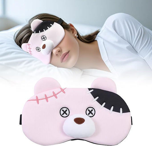 PERFECTSIGHT Sleep Eye Masks, Cute Plush Sleep Eye Cover Lightweight Adjustable Eyeshade Faux Fur Mask Cover for Women Men Kids Sleep Travel Nap, Pink Pudding Bear-Velvo Beauty