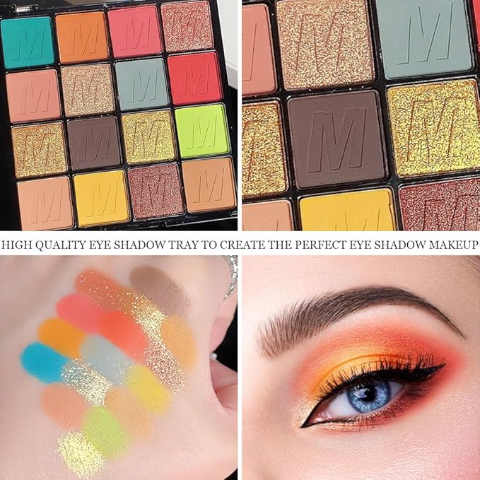 16 Colors Champagne Gold Glitter Matte Shimmer Eyeshadow Palette for Eye Makeup,High Pigmented Brown Eye Shadow Primers Powder Palet de sombras de ojos-Velvo Beauty