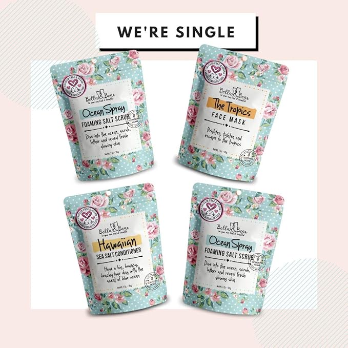 Bella & Bear Tropical Travel Pack, Self Care Kit, Includes Cruelty Free Shampoo, Conditioner, Body Scrub, Face Mask,1oz, Pack of 4-Velvo Beauty