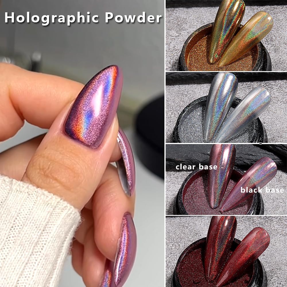 16 Colors Chrome Nail Powder Set, Metallic Mirror Effect Holographic Aurora Chameleon Pigment Glitter for Gel Polish Manicure Nail Art Decorations-Velvo Beauty