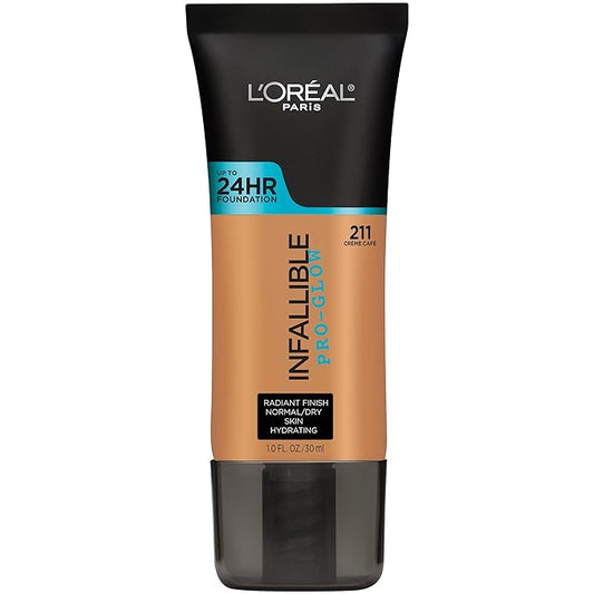 L'Oreal Paris Makeup Infallible Up to 24HR Pro-Glow Foundation, Creme Cafe, 1 fl oz.-Velvo Beauty