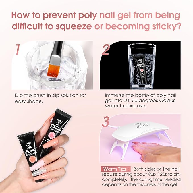 ROSALIND 12PCS Pink Brown Poly Nail Gel Kit with Mini Nail Lamp White Glitter Pink Poly Extension Gel Set-Velvo Beauty