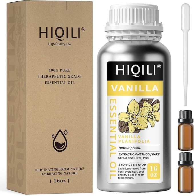 HIQILI 16 Ounces Vanilla Essential Oil, Strong Fragrance for Body Lotion, Candle Making, Soap, Aromatherapy -16 Fl Oz-Velvo Beauty