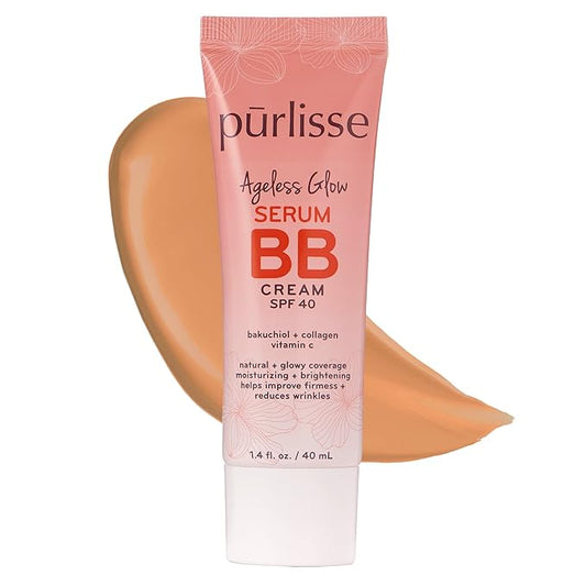 pūrlisse Ageless Glow Serum BB Cream SPF 40 : Clean & Cruelty-Free, Full & Flawless Coverage, Hydrates with Collagen | Medium Tan 1.4oz-Velvo Beauty