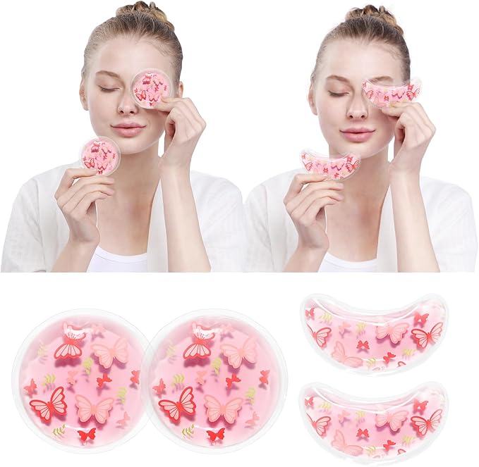 Gel Ice Pack Reusable Cooling Eye Pads and Under Patches,Eye Hot Cold Treatment for Redness,Pain Relief Relax (Butterflies)-Velvo Beauty