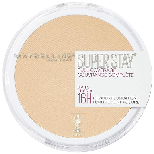 Maybelline Super Stay Full Coverage Powder Foundation Makeup, Up to 16 Hour Wear, Soft, Creamy Matte Foundation, Natural Beige, 1 Count-Velvo Beauty