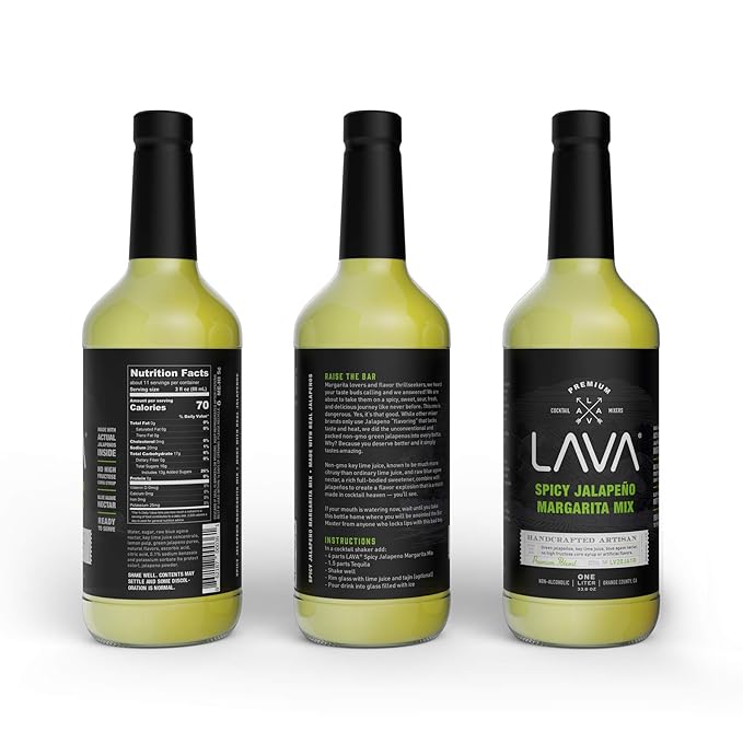 (3 Pack) LAVA Premium Spicy Jalapeño Margarita Mix by LAVA Craft Cocktail Co., Made with Real Jalapeños, Agave Nectar, Key Limes, Lots of Flavor and Ready to Use-Velvo Beauty