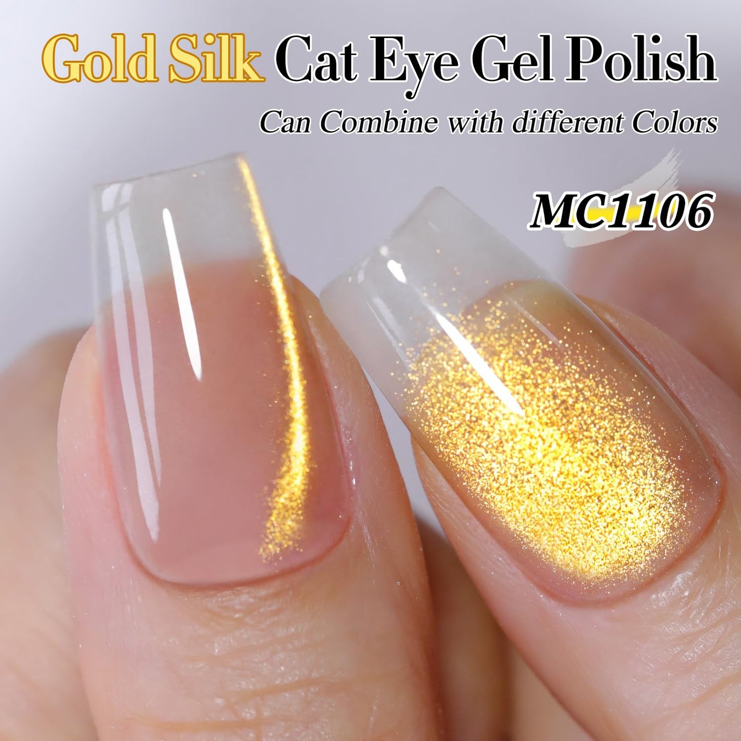 Double Rhythm Jelly Glass Cat Eye Gel Polish with Magnet 15ML Holographic Glitter Shimmer Translucent Sheer Color Magnetic Nail Polish Salon DIY at Home (MC1106)-Velvo Beauty