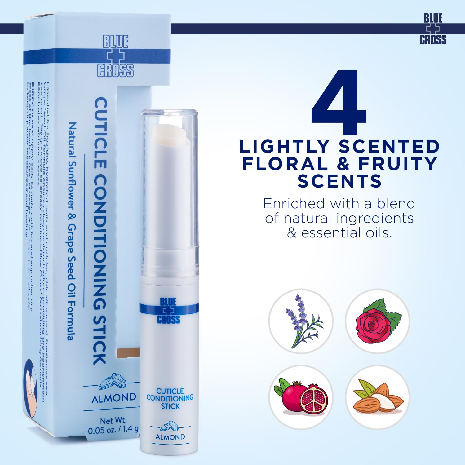 Blue Cross Cuticle Balm Conditioning Stick, Scented Cuticle Softener Oil Balm with Nourishing Sunflower & Grape Seed Oil, Professional Nail Care Supports Dry + Damaged Cuticles, 0.05oz, Almond-Velvo Beauty