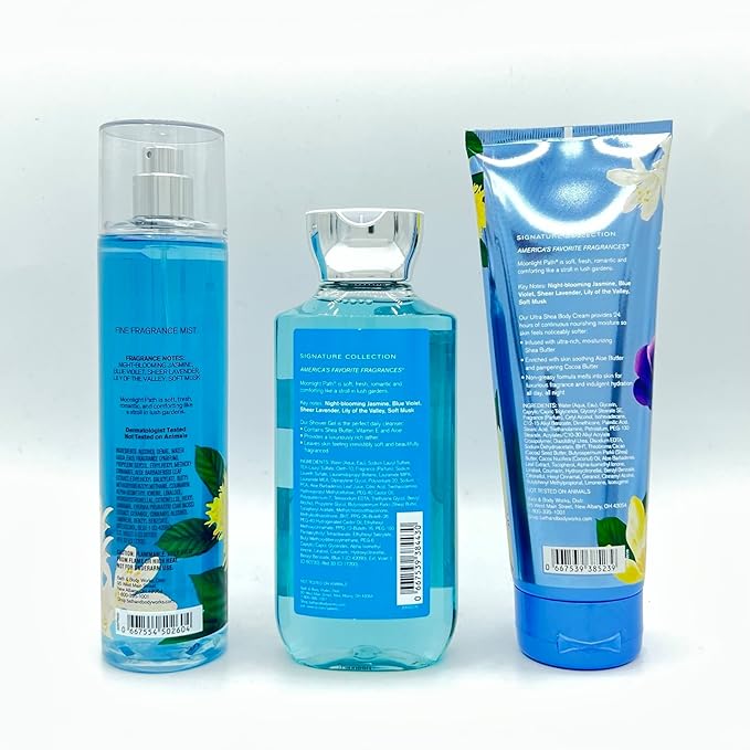 Bath & Body Works Moonlight Path Body Set - Shower Gel 10 Fl Oz, Fine Fragrance Mist 8 Fl Oz & Body Cream 8 Fl Oz-Velvo Beauty