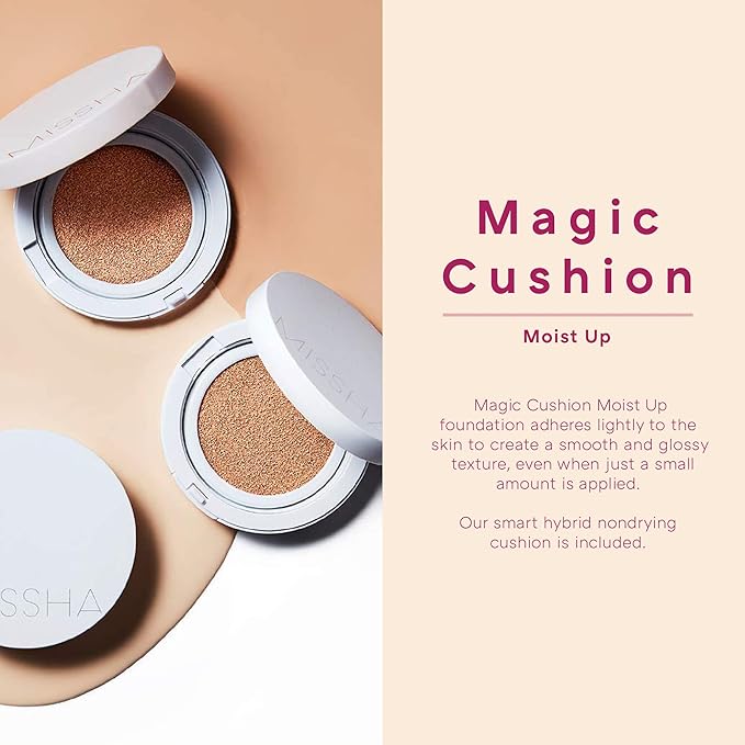 Missha Magic Cushion Moist Up No. 21 Light Beige for bright skin, Hydrating 3-in-1 Moisture Korean Cushion Foundation, Long-lasting, High Coverage, for All Skin Types-Velvo Beauty
