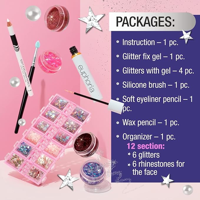 Euphoria makeup kit with glitter and gems/Professional makeup set-Velvo Beauty