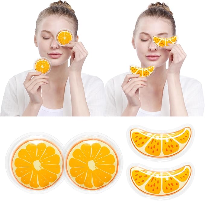 Gel Ice Pack Reusable Cooling Eye Pads and Under Patches,Eye Hot Cold Treatment for Redness,Pain Relief Relax (Oranges)-Velvo Beauty