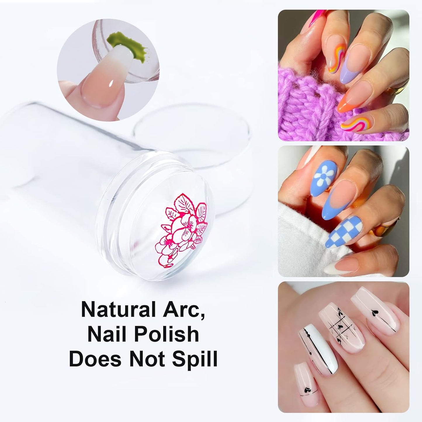 X&D Nail Art Stamper Clear Jelly Nail Art Stamping Transparent Silicone Rubber Nail Polish Stamper with Acrylic Scraper, Spare heads, Stainless Steel Plate Kit for French Tips and Transfer Images B-Velvo Beauty