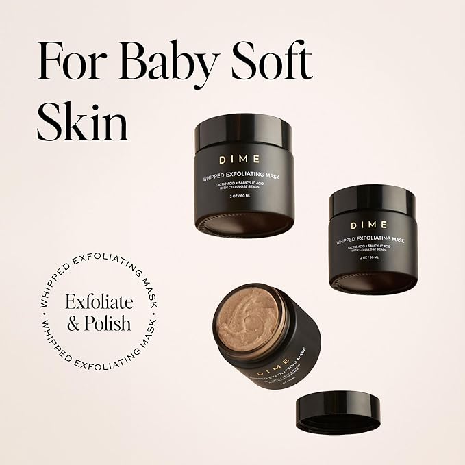 DIME Beauty Whipped Exfoliating Mask, Face Scrub and Cleanser, Lactic Acid and Salicylic Acid Scrub, 2 oz / 60 ml-Velvo Beauty