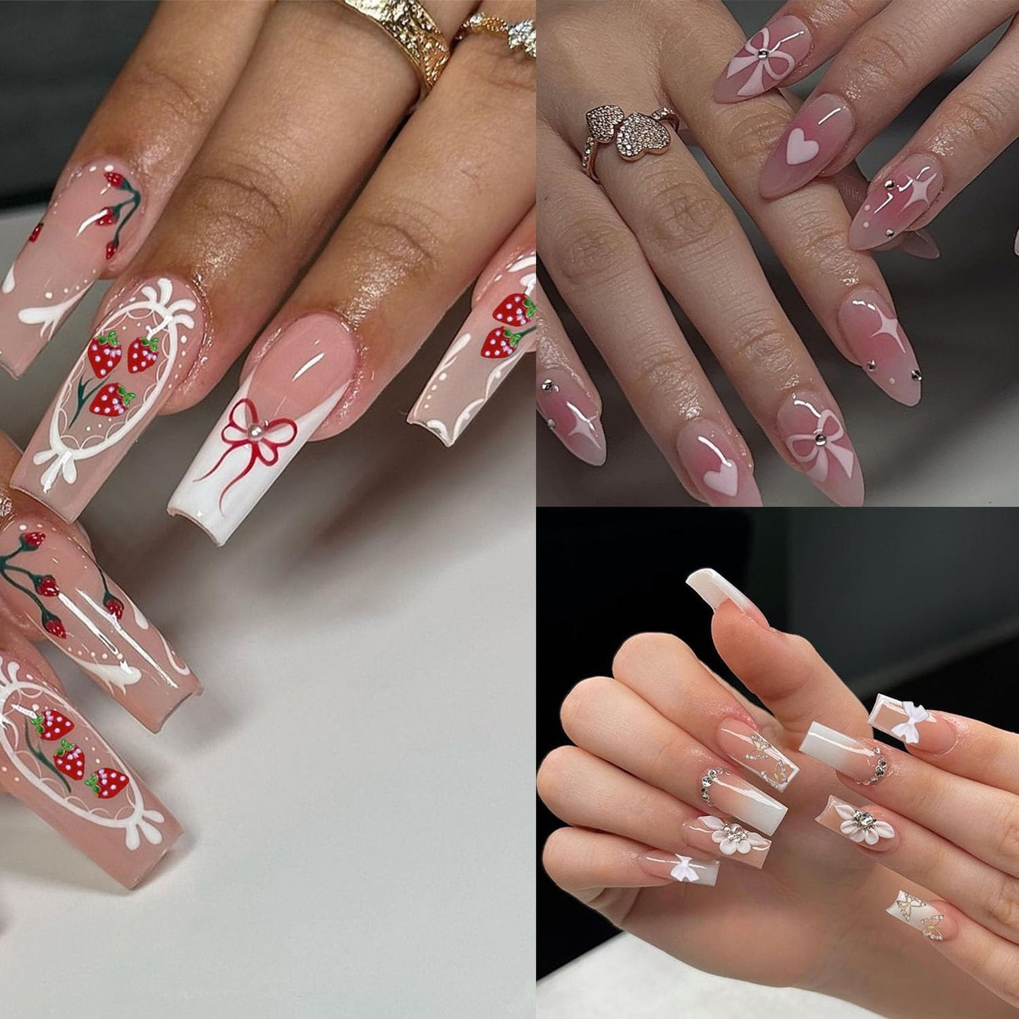 3D Flowers Nail Charms Y2K Kit, Metal Butterfly Cherry Colorful Bow Charms for Nails Art Gems, White and Pink Bows Pearls Charms for Nail Manicure DIY Crafts Jewelry Accessories-Velvo Beauty