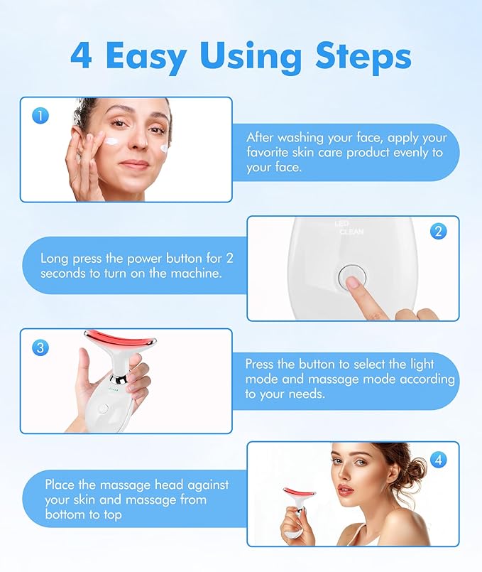 Red-Light-Therapy-for-Face-and-Neck, 7 Color Face Massager Tool for Wrinkles, Double Chin, Vibrating Facial Massager with Thermals for Skin Care, Glossy White-Velvo Beauty