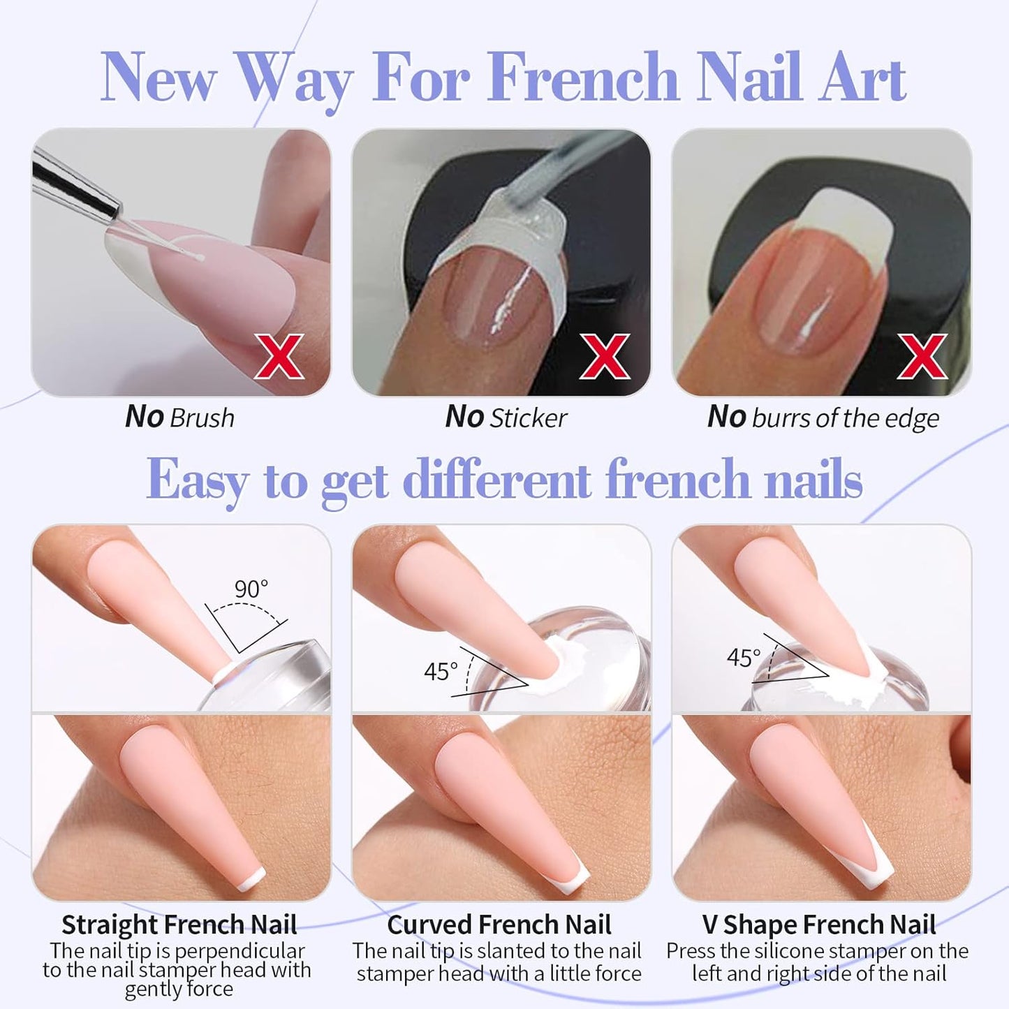 Born Pretty French Tip Nail Stamp, 6PCS Art Stamper With Scrapers, Silicone Stamping Long & Short Jelly Stamper Kit for French Manicure Home DIY Art Salon-Velvo Beauty