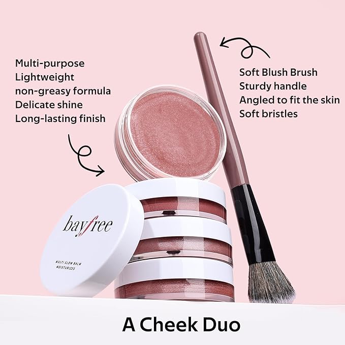 Multi Cream Blush & Blush Brush Set, Korean Makeup Blush for Cheeks, Multi-Use Face Balm, Lightweight & Hydrating, Blendable Color, Non-Greasy, Soft Bristles for Radiant Finish (Pink Sakura)-Velvo Beauty