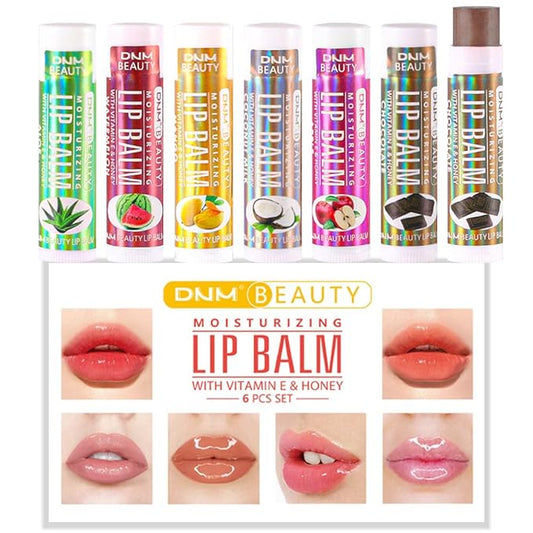 evpct 6Pcs Classic Fruit Flavour Flavored Lip Balm Set for Lip Care Chafed Chapped Cracked Lips,Natural Vitamin E Honey Aloe Vera Watermelon Mango Coconut Milk Apple Chocolate Moisturizing Lip Balm 2-Velvo Beauty