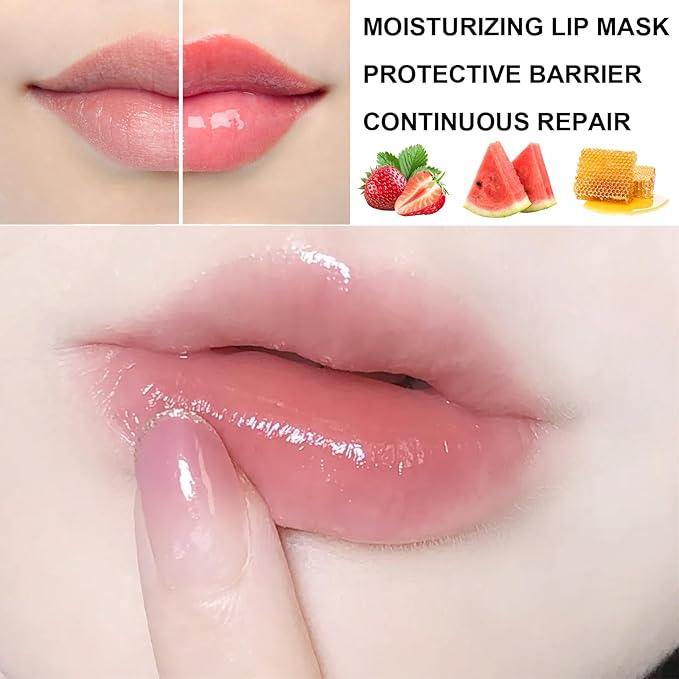 3Pcs Lip Balm Honey Pot with Stick, Honey Strawberry Apple Moisturizing and Hydrating Sleeping Lip Mask, Day and Night Repair and Care, Improve Lip Color, Reduce Lip Lines (SET B)-Velvo Beauty