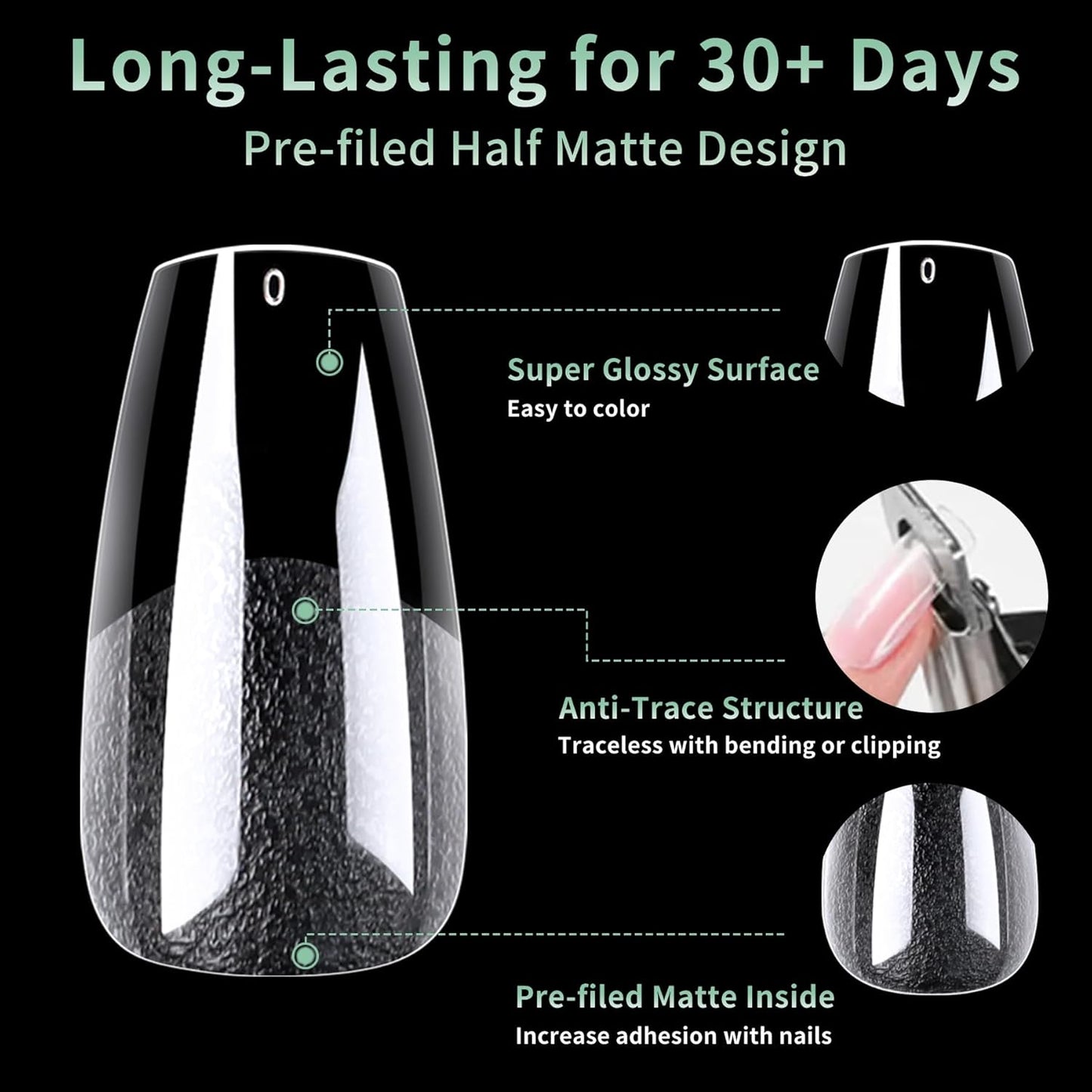 Medium Coffin Nail Tips, 216pcs Acrylic Ballerina Soft Fake Nails Gel Nail Tips, Full Cover Pre-Shaped Matte Clear Press on Nails for Extension, Diy at Home Manicure 12 Sizes-Velvo Beauty