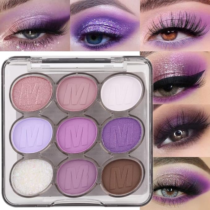 9 Colors Purple Grape Matte Shimmer Eyeshadow Palette for Eye Makeup,High Pigmented Brown Eye Shadow Primers Powder Palet de sombras de ojos-Velvo Beauty