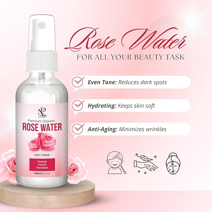 Rose Water 100ml, Refreshing Facial Mist for All Glowing Skin and Hair Types (Pack of 1)-Velvo Beauty