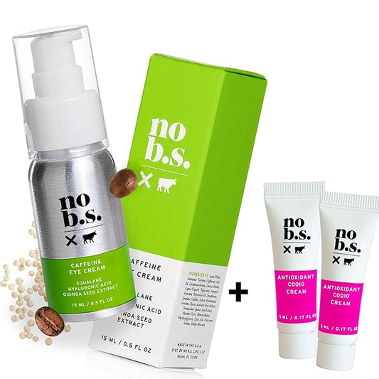 No B.S. Caffeine Eye Cream with Pure Hyaluronic Acid & Plant Based Squalane Oil, Under Eye Cream for Dark Circles & Puffiness, Skin Care for Women & Men, Travel Size, 0.5 FL Oz, and CoQ10 for Wrinkles-Velvo Beauty