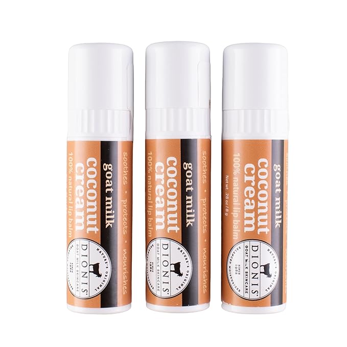 Dionis Goat Milk Skincare Coconut Cream Holiday Lip Balm Gift Set - Beeswax, Shea Butter & Coconut Oil Lip Care Products Made in The USA - Cruelty Free Lip Moisturizer For Chapped Lips, 0.28oz 3 Pack-Velvo Beauty