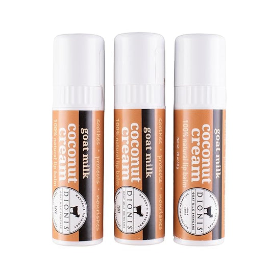 Dionis Goat Milk Skincare Coconut Cream Holiday Lip Balm Gift Set - Beeswax, Shea Butter & Coconut Oil Lip Care Products Made in The USA - Cruelty Free Lip Moisturizer For Chapped Lips, 0.28oz 3 Pack-Velvo Beauty