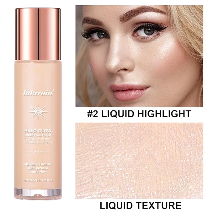 Natural Glow Liquid Filter Makeup, Longwear Face Luminizer, Complexion Booster For Any Part of the Body, Liquid Highlighter with Brush Kit, Infused Hyaluronic Acid, 1.06 fl oz (#02 FAIR/LIGHT)-Velvo Beauty