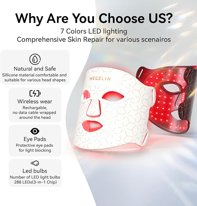 7 Colors Led Light Therapy Facial Mask, Face Light Therapy Mask for Face, Reduce Wrinkles Smooth Skin, Infrared Light Skin Rejuvenation-Velvo Beauty