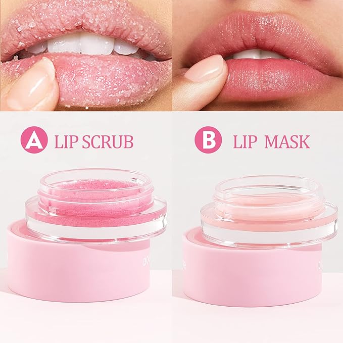 2 In 1 Lip Care Set - Lip Sleep Mask & Lip Scrub - Lip Wrinkles Improve - Cracked Lip Lipstick & Moisturizing Cream - Night Exfoliation Improve Dry and Peeling Lips - Suitable for All Skin Lip Primer-Velvo Beauty
