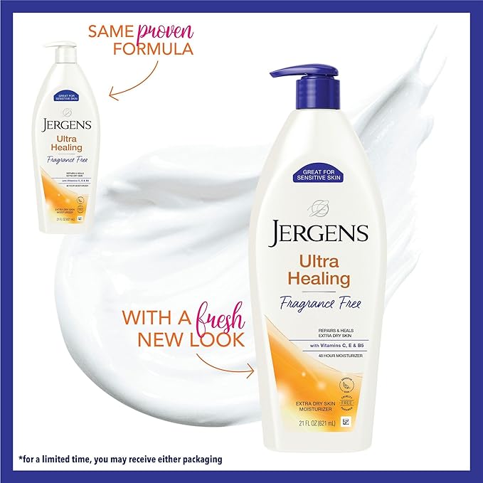 Jergens Ultra Healing Dry Skin Lotion, Hand and Body Moisturizer for Quick Absorption into Extra Dry Skin with Hydralucence Blend, Vitamins C, E and B5, White, 21 oz-Velvo Beauty