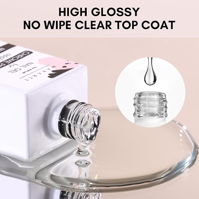 Makartt Gel Top Coat for Chrome Nail Powder - 15ml Clear No Wipe High Gloss Top Coat Gel Nail Polish Mirror Shine Long Lasting Easy Application, Soak off UV Lamp, DIY Home Salon Art Design-Velvo Beauty