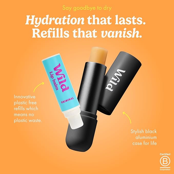 Wild Refillable Lip Balm Starter Kit - Includes Black Aluminum Case & 3 Pack Lip Balm Refills in a Variety of Scents - Includes Passionfruit Swirl, Original and Coconut & Vanilla Scents-Velvo Beauty