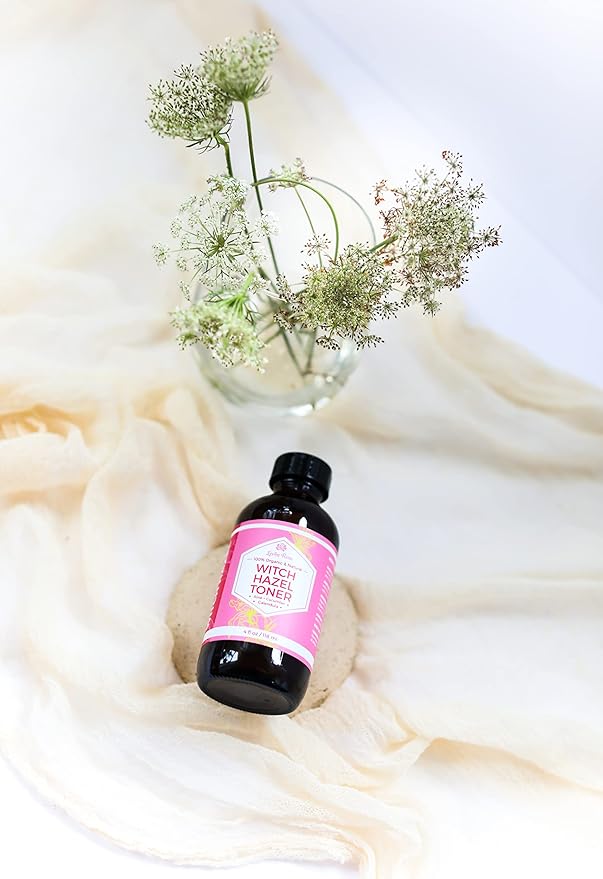Witch Hazel Alcohol Free Toner by Leven Rose, 100% Pure Organic Facial Rose Water with Rose Petals, Calendula, Cucumber, and Chamomile Flower 4 oz-Velvo Beauty