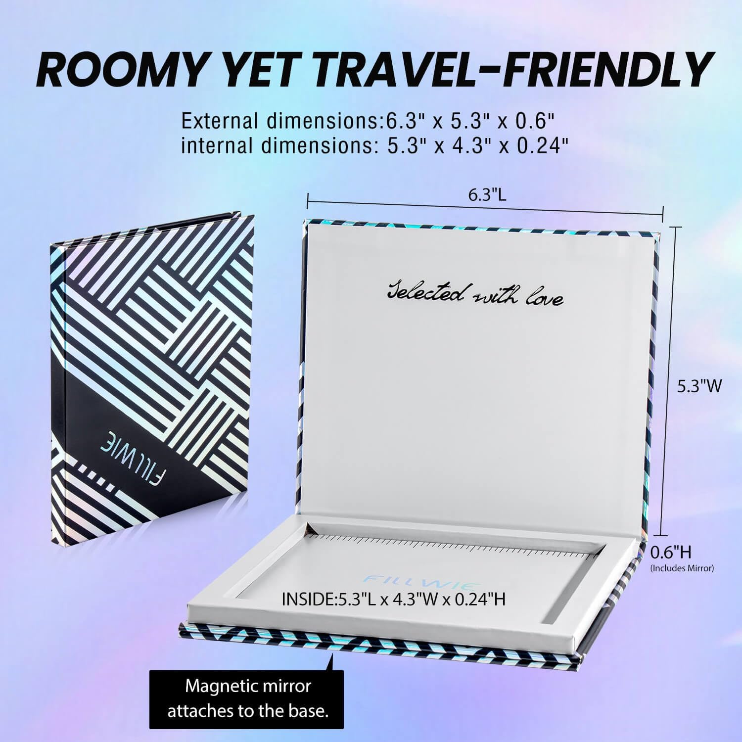 Empty Magnetic Makeup Palette with Mirror, Spatula, 20 Metal Stickers, Suitable for Eyeshadow Lipstick Blush Powder Highlighter and Contour, DIY Refillable, Holographic Stripes (Black, Medium)-Velvo Beauty