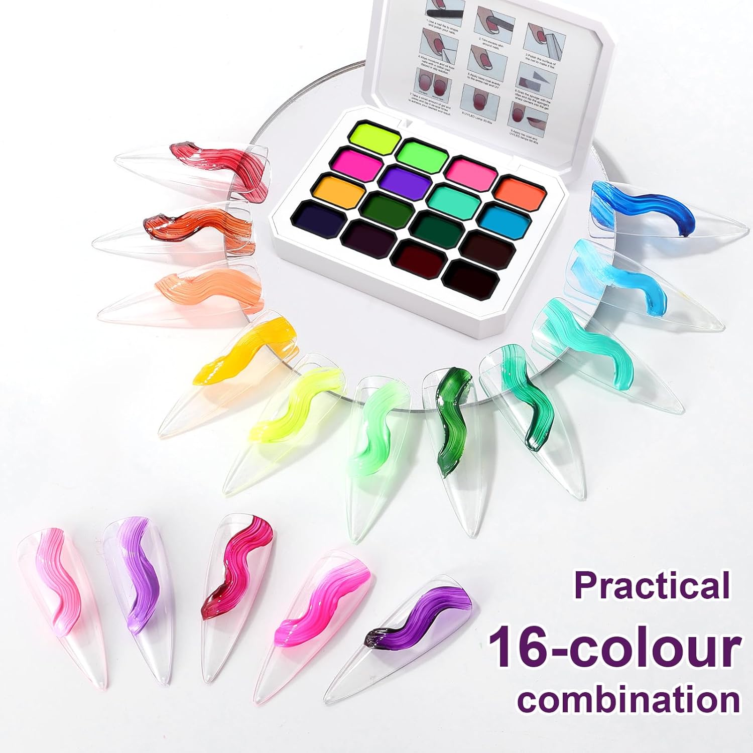 Gradient Gel Nail Set,16 Bright Neon Color for Ombre Fluorescent Jelly Nail Polish Platte, Pat Painting Gel French Nail Manicure No-wipe DIY Art Home Salon Soak of UV Cyber Gelight-Velvo Beauty
