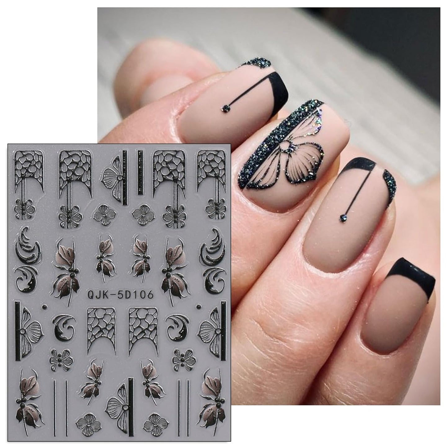 JMEOWIO 3D Embossed Black White Flower Nail Art Stickers Decals Self-Adhesive Pegatinas Uñas 5D Leaves Lace Nail Supplies Nail Art Design Decoration Accessories 4 Sheets-Velvo Beauty