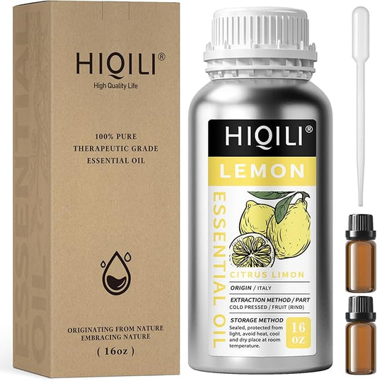 HIQILI Lemon Essential Oil for Cleaning, Degreasing & Household Use, Skin Care, Aromatherapy, Diffuser - 16 Fl Oz-Velvo Beauty